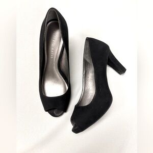 Kelly and Katie Elegant Black faux suede Peep-Toe Heels 9